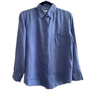 Isabella Bird Blue 100% Linen Button Down Shirt Coastal Minimal Breathable